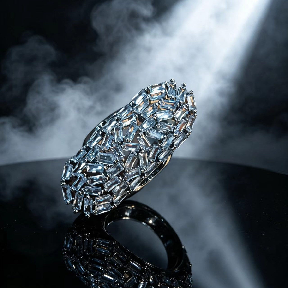 Full-Crystal Zircon Irregular Ring