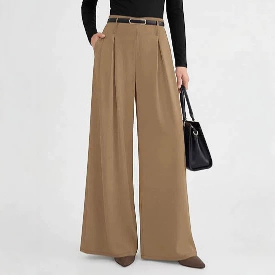 Women's Pleated Cropped Pants – Slimming Drape Adjustable Waist
