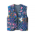 Women's Pink & Blue Striped Quilted V-Neck Loose Fit Vest - Image 5