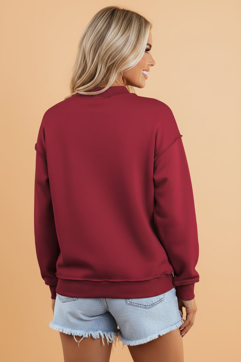 Solid Reversible Mock Neck Oversized Sweatshirt for Women