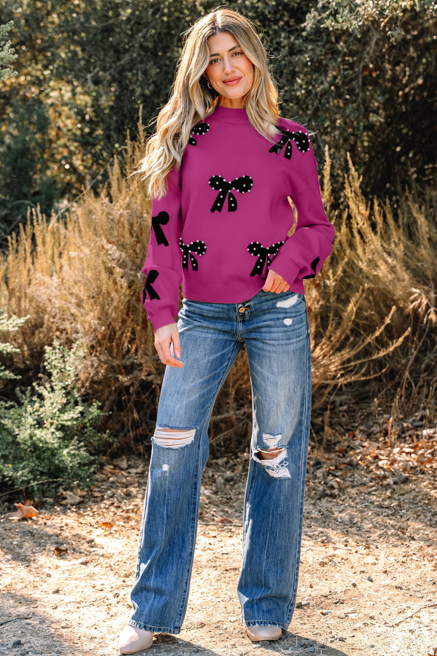 Lucy Bow Pattern Loose Sweater