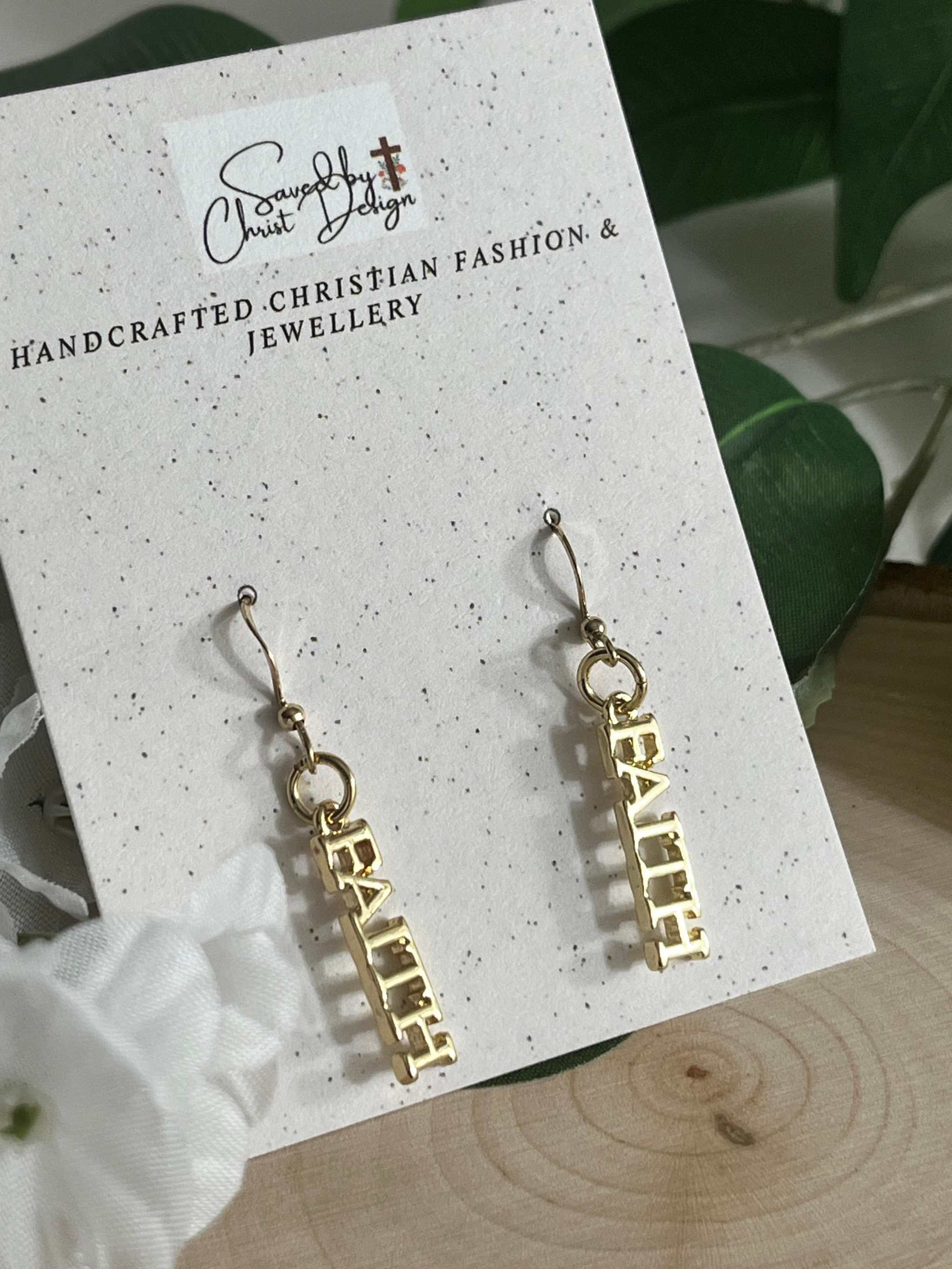Gold Earrings Faith Dangle 14K Christian Jewelry