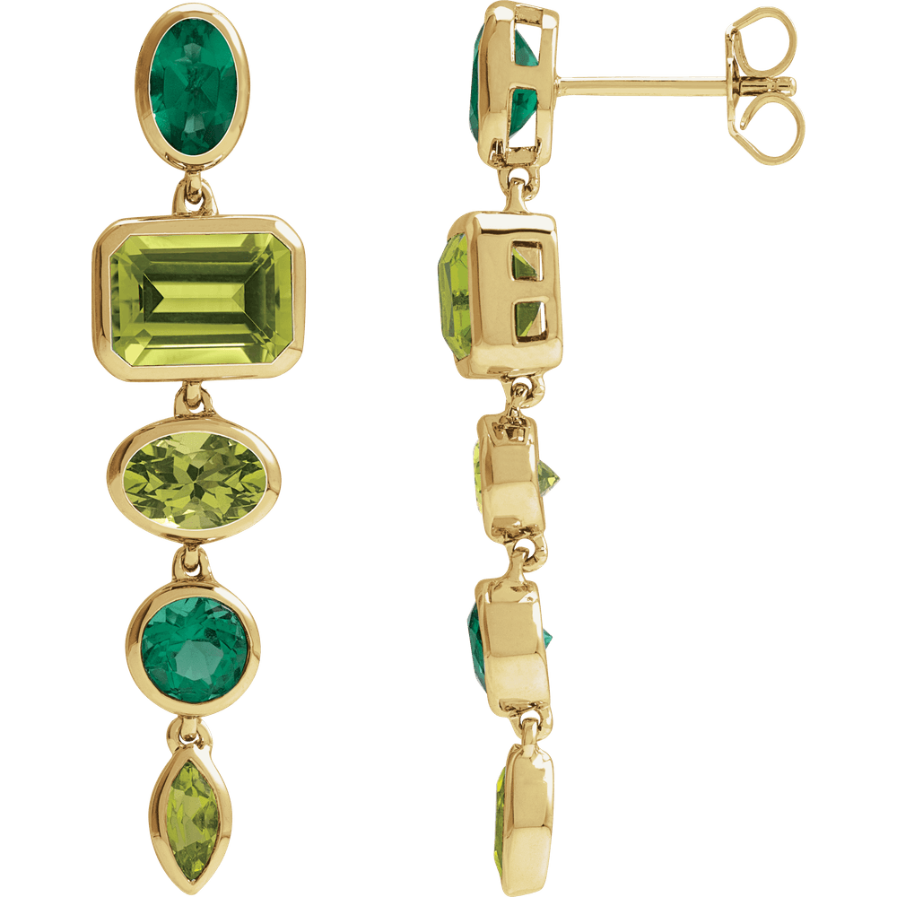 14K Gold Natural Peridot Dangle Earrings in Vibrant Green