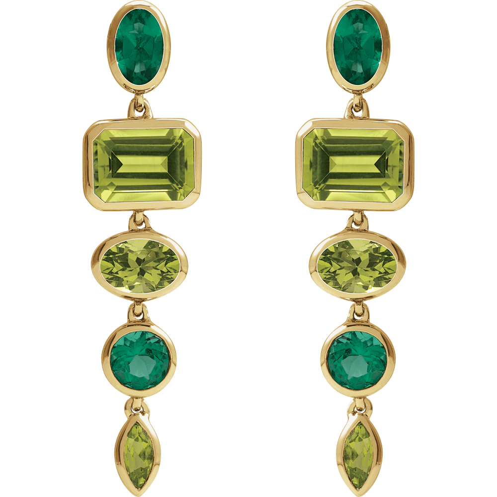 14K Gold Natural Peridot Dangle Earrings in Vibrant Green