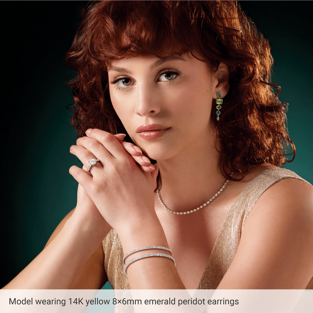 14K Gold Natural Peridot Dangle Earrings in Vibrant Green