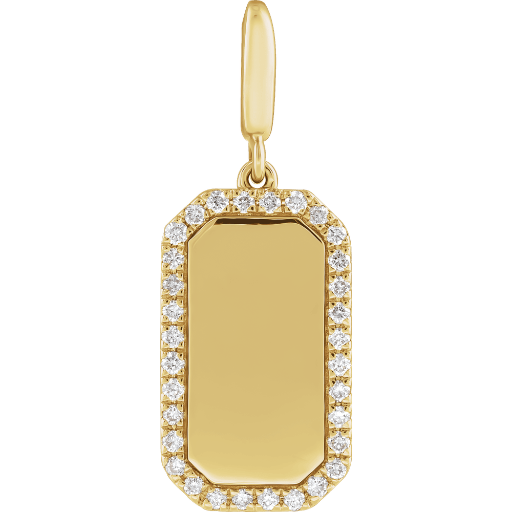 Médaillon 14K Yellow Gold Engravable Natural Diamond Dog Tag Charm/Pendant