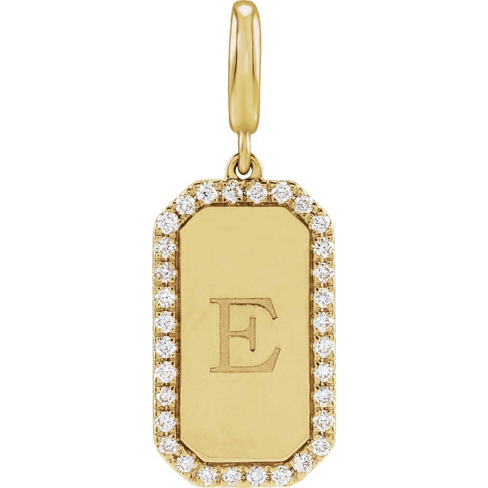 Médaillon 14K Yellow Gold Engravable Natural Diamond Dog Tag Charm/Pendant