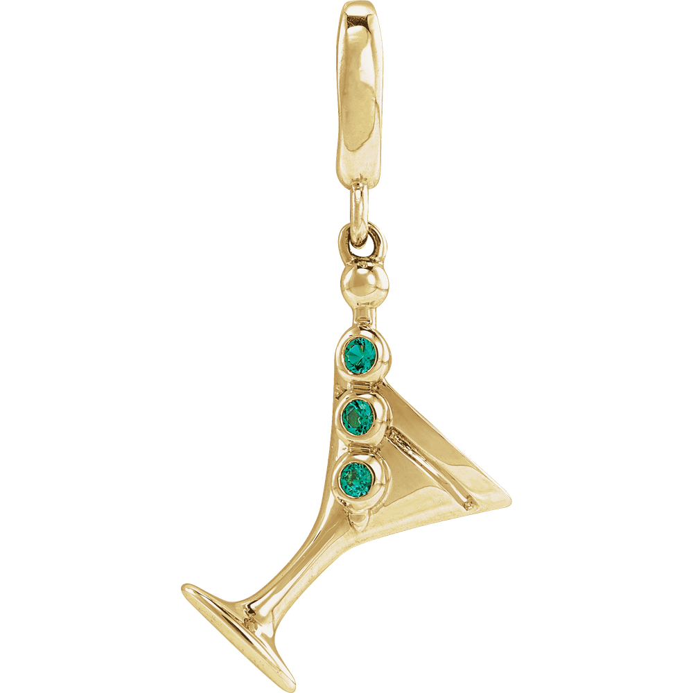 Lumière Martini Emerald Charm pendant crafted in 14K yellow gold on a white background.