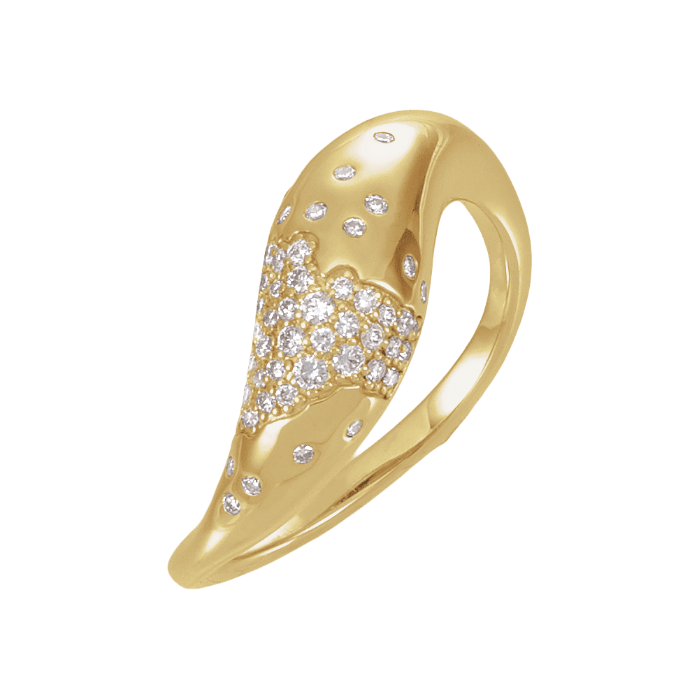 Elegant Aurélie Pavé Diamond Ring in 14K yellow gold with 56 scattered diamonds.