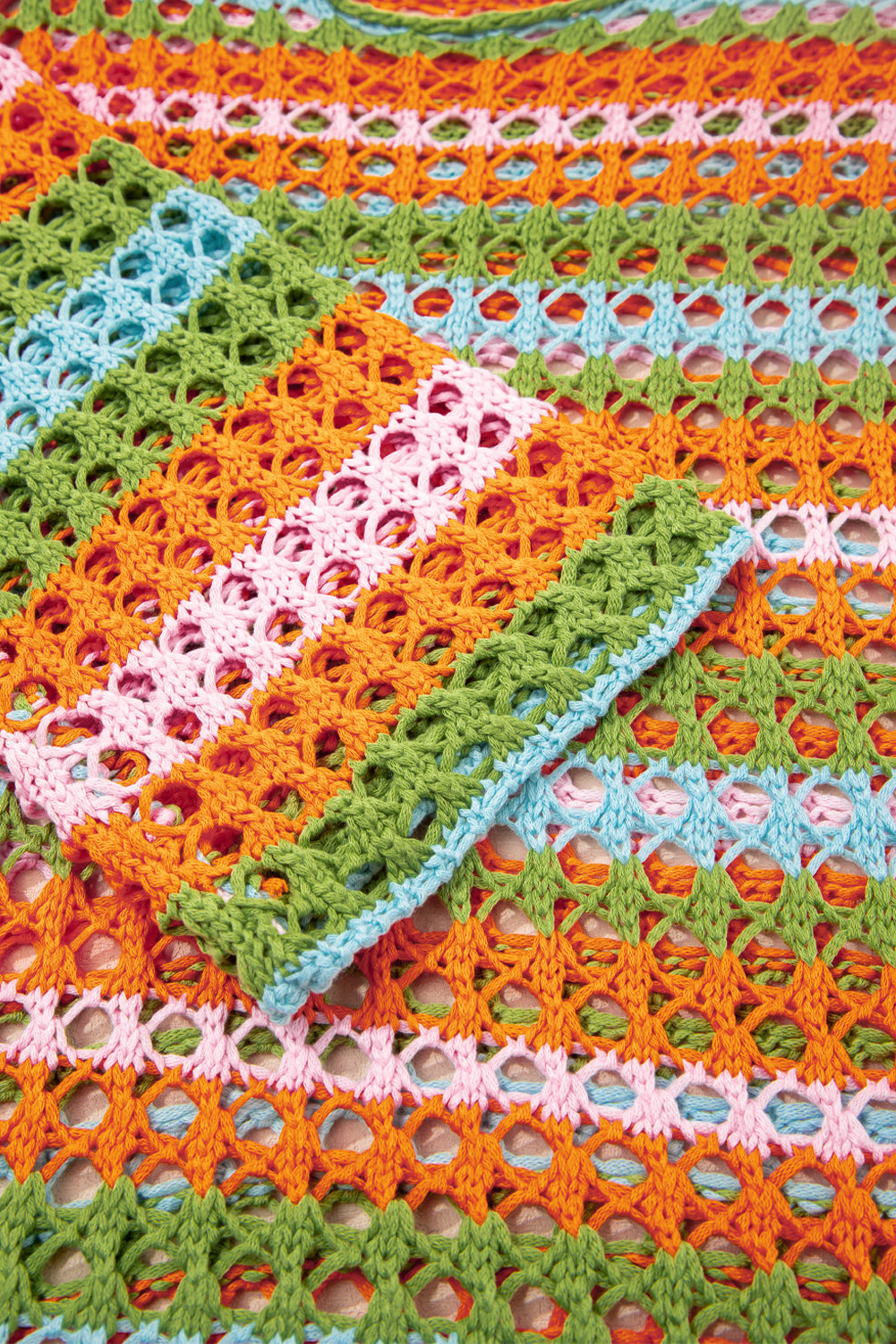 Carrot Multi Stripe Open Knit Sweater Beach Cover Up