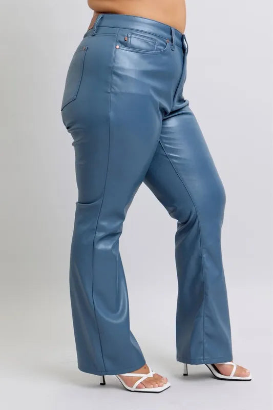 Judy Blue Full Size High Waist Tummy Control Faux Leather Bootcut Pants Plus Size