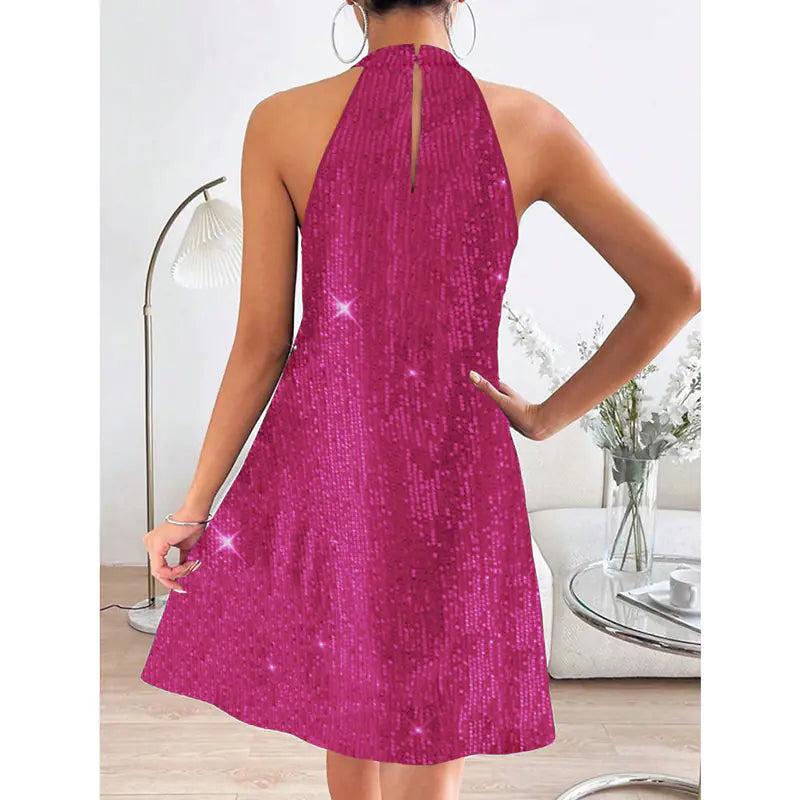 Women's Sparkling Sequin Halter Mini Dress for Party Nights - Image 8