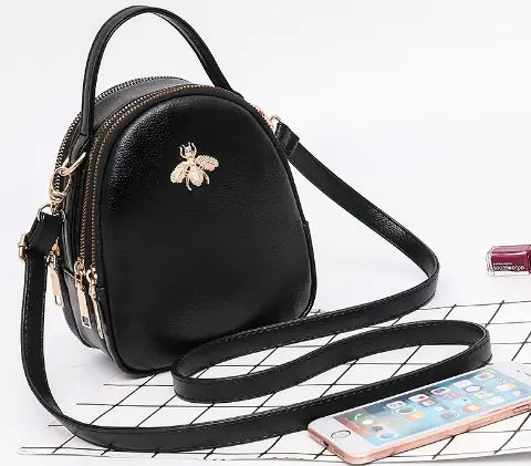 Mini Bee Shoulder Bag - Vintage PU Leather Crossbody