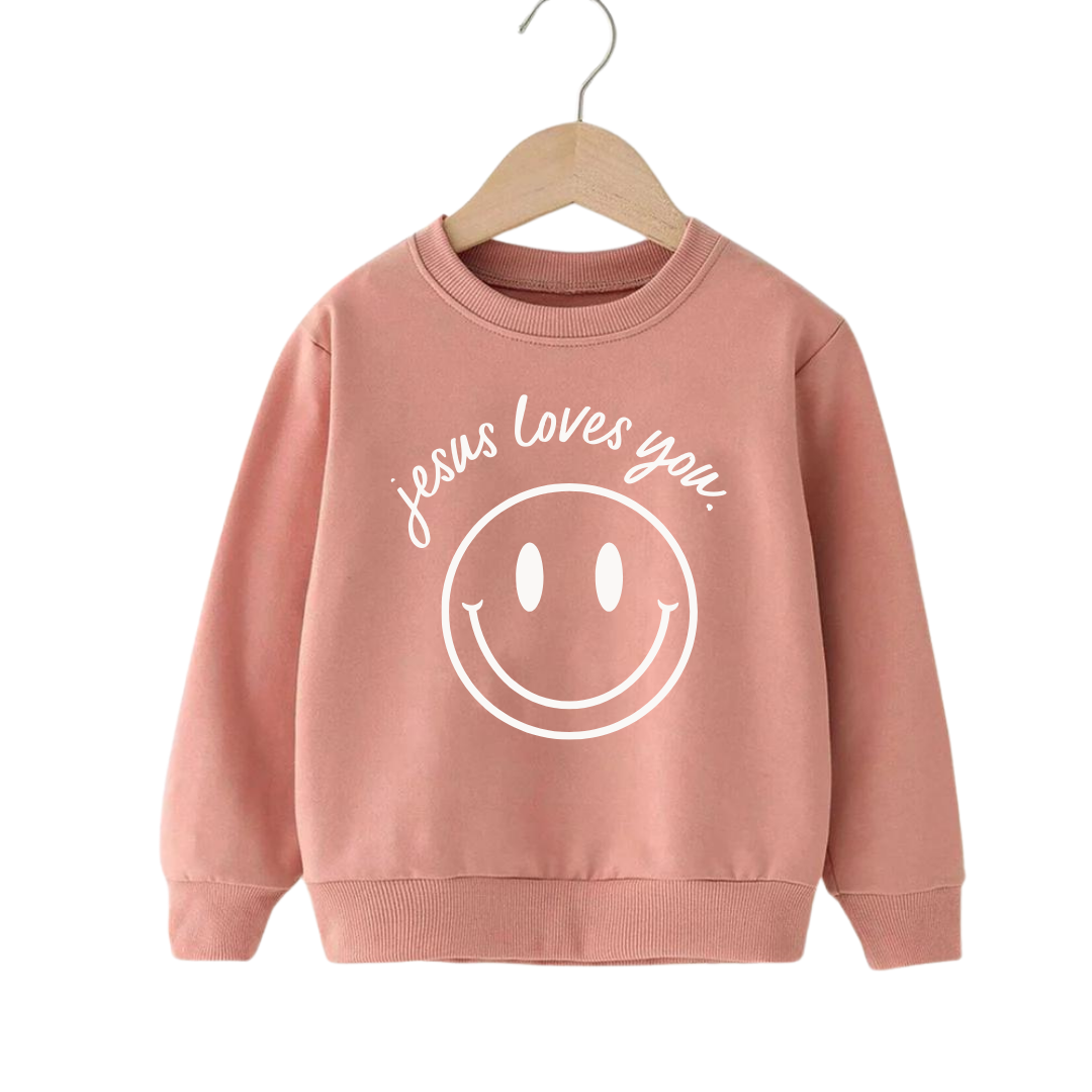 Jesus Loves You Smiley Toddler Pullover Soft Knit Long Sleeve