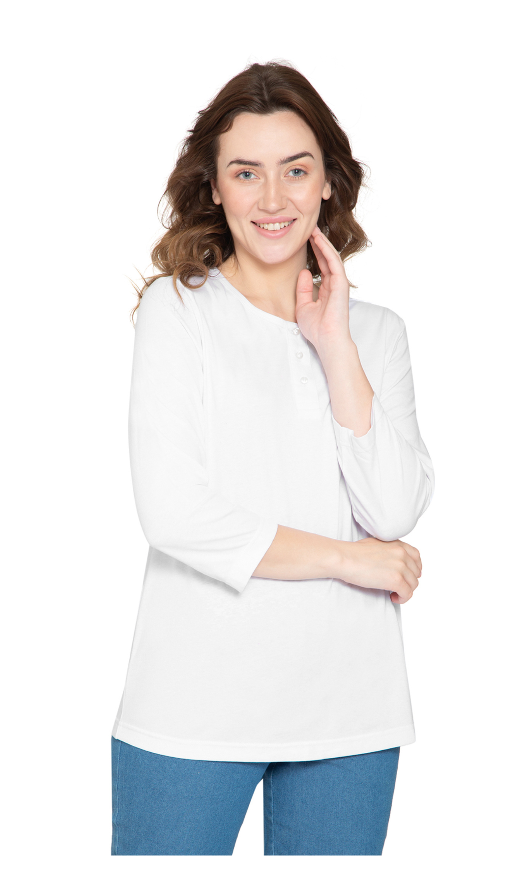 Women's 3/4 Sleeve Henley Top with Button Placket