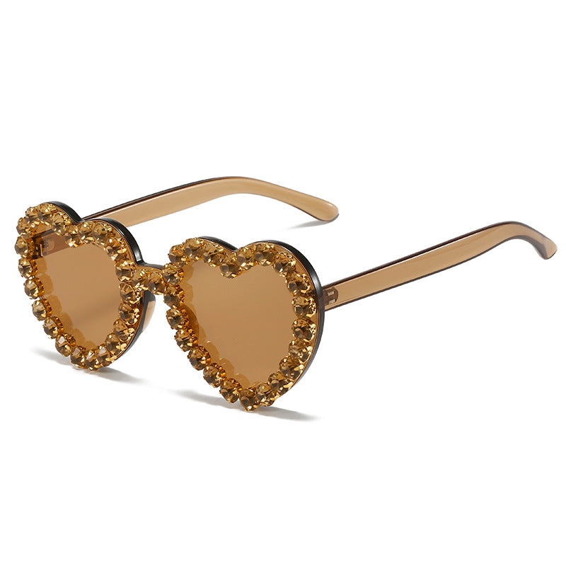 Peach Heart Rhinestone Sunglasses Y2K Aesthetic Shades