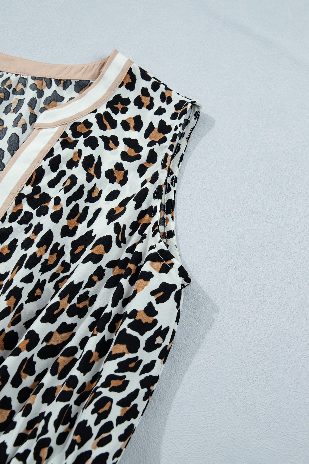 Ayla Trim Sleeveless Midi Dress with Leopard Print in White/Black/Brown