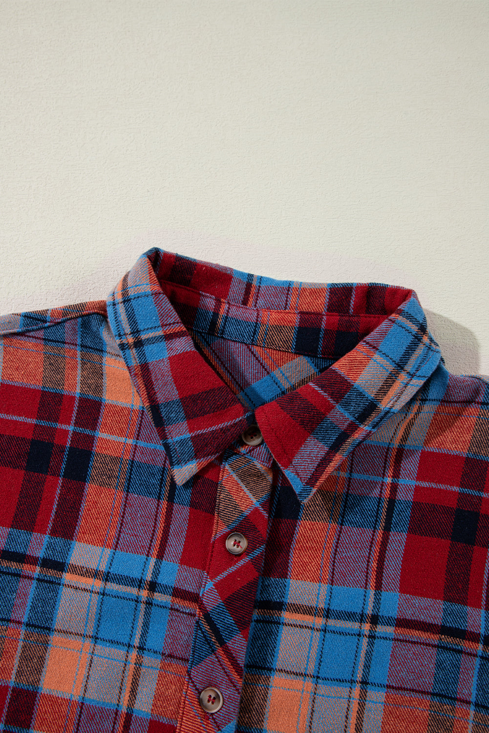 Women's Red Plaid Print Drop Sleeve Loose Shirt Casual Top