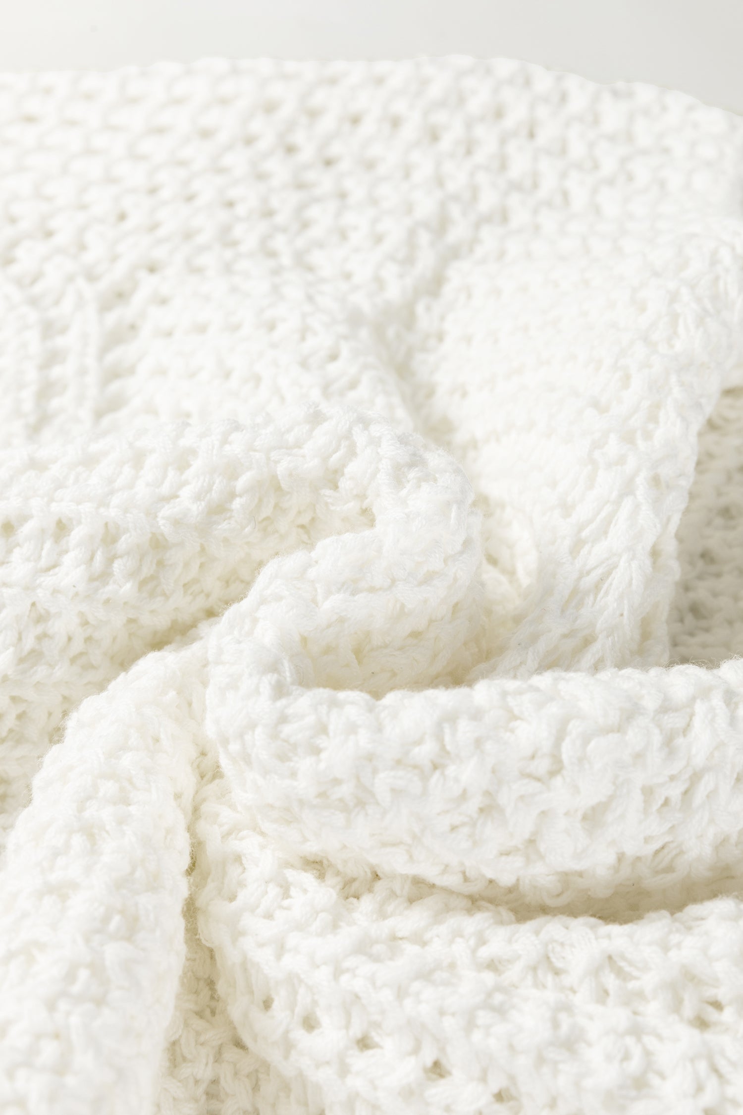 White Hollowed Detail Wide Sleeve Loose Pullover Sweater