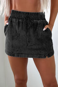 Black Drawstring High Waist Pocketed Denim Shorts