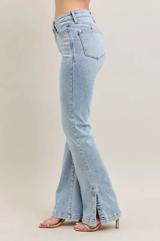 Judy Blue Tummy Control Vintage Wash Side Slit Slim Boot Jeans