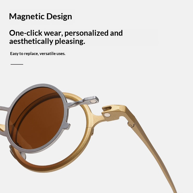 Pure Titanium Small Round Sunglasses Retro Luxury Shades