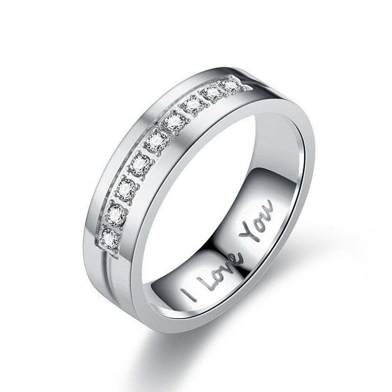 U-Shaped Stainless Steel Couple Ring with Diamond-Studded Accents