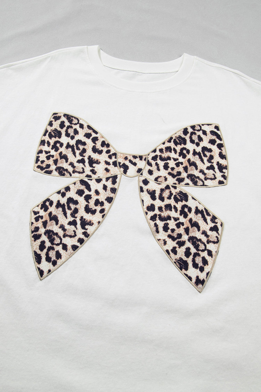 White T-Shirt with Leopard Bow Embroidery Patch Relaxed Fit - Image 3