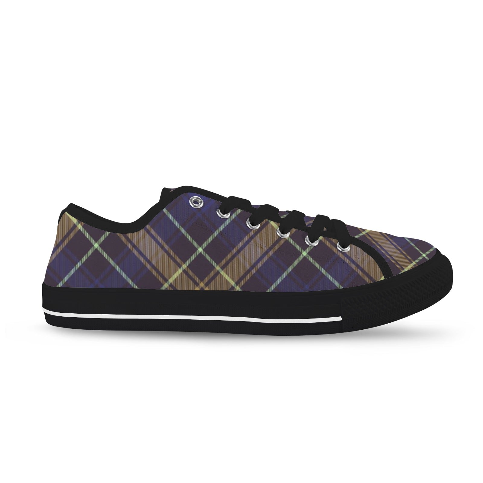 Dark Blue Plaid Low Top Canvas Sneakers for Women - Image 3