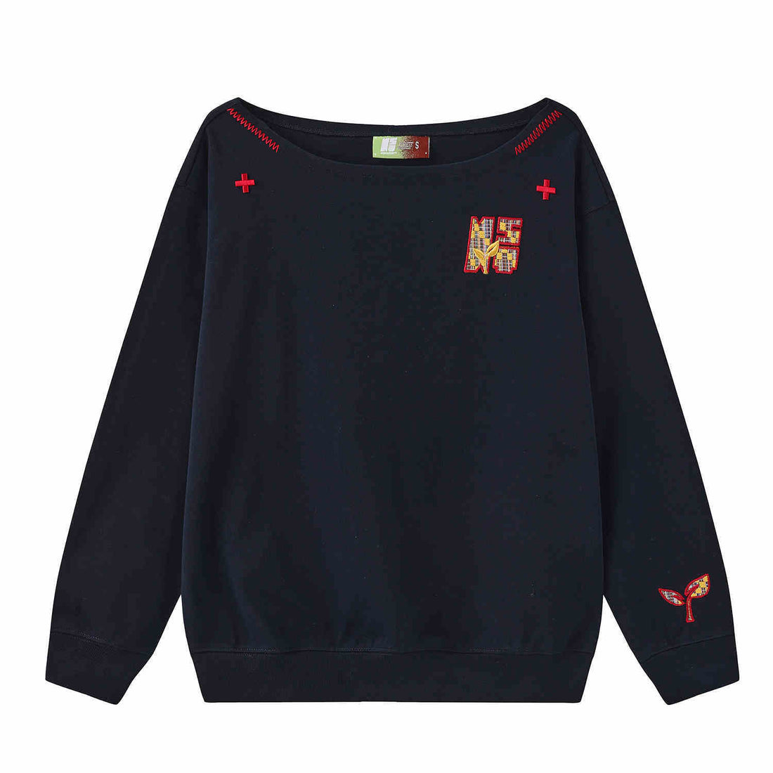 Women’s Slanted Shoulder Embroidered Long-Sleeve Cotton Sweatshirt - Image 4