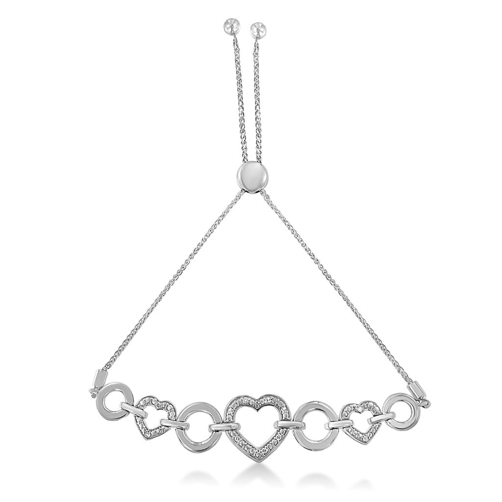 .925 Sterling Silver Diamond Accent Interlinking Triple Heart 4â€-10â€ Adjustable Bolo Tennis Bracelet (H-I Color, I2-I3 Clarity)