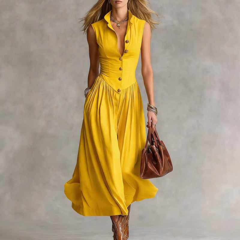 Women's Sleeveless Button-Down Maxi Dress with Lapel Collar - Image 4
