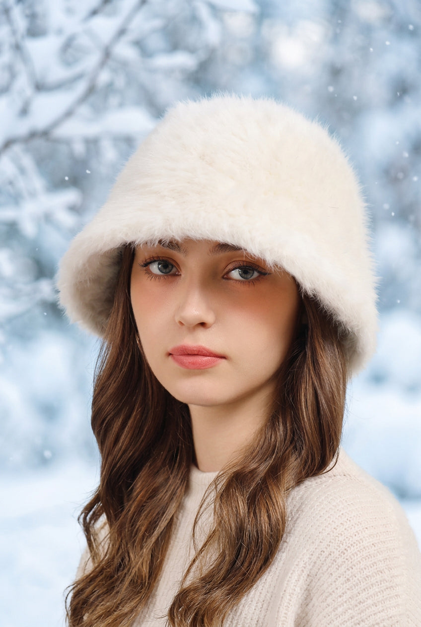 Rabbit Fur Blend Plush Fisherman Hat – Warm Winter Bucket Hat