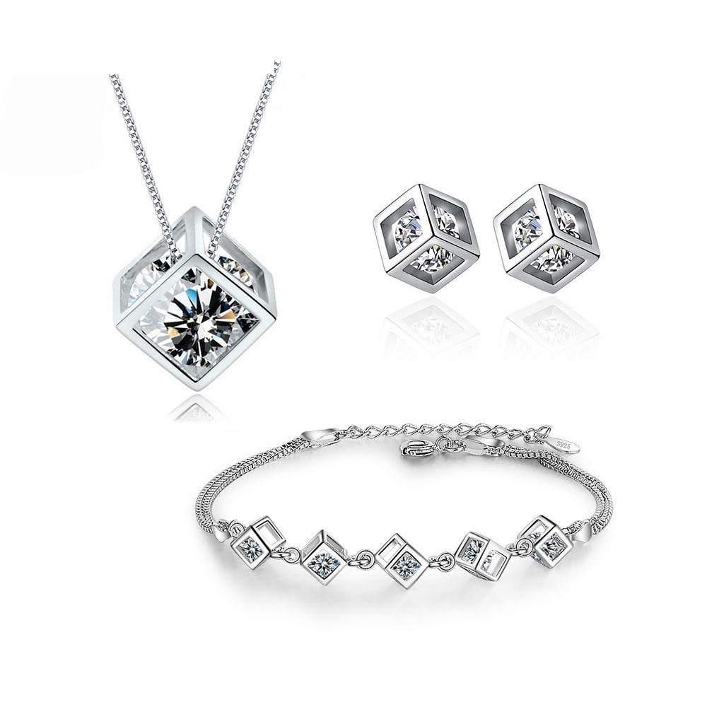 Luxury Zircon Cube Jewelry Set - Elegant Square Necklace & Earrings