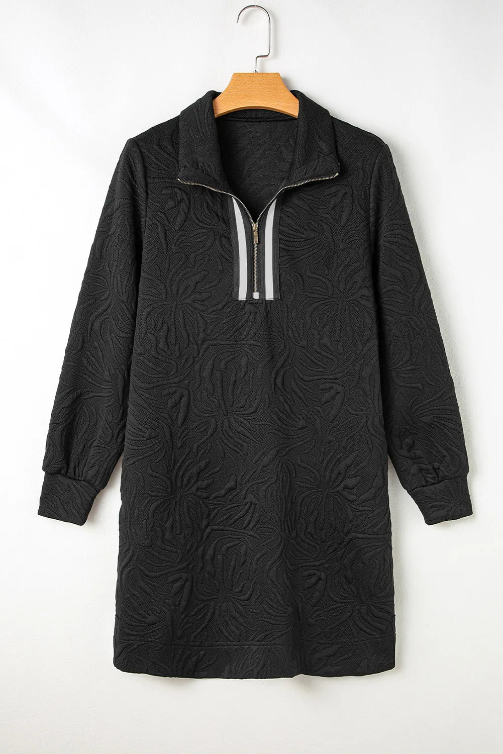 Textured Zip Front Mini Dress Modern Long Sleeve Knit