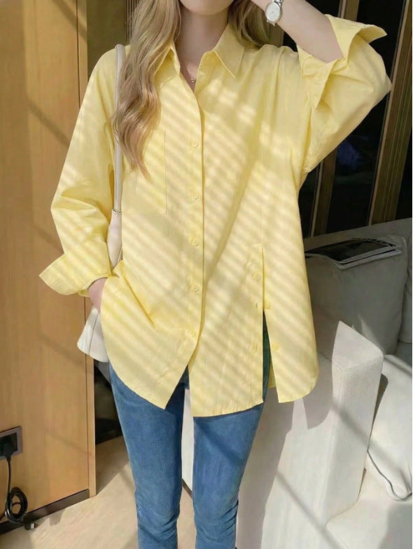 Women's Solid Color Drop Shoulder Shirt with Side Slit Detail
