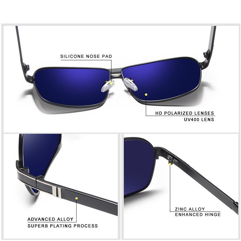 Classic Business Rectangular Polarized Metal Sunglasses UV400