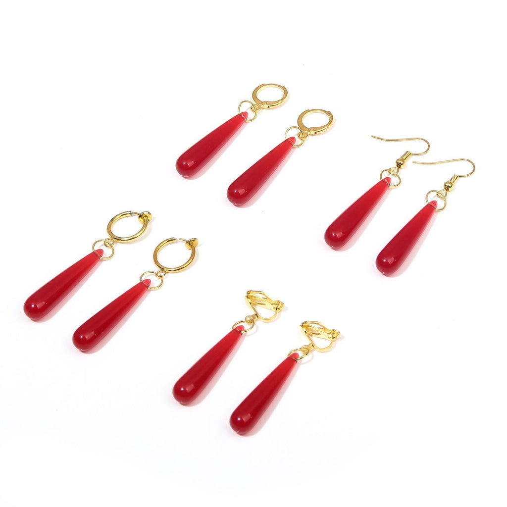Red Water Drop Resin Pendant Earrings