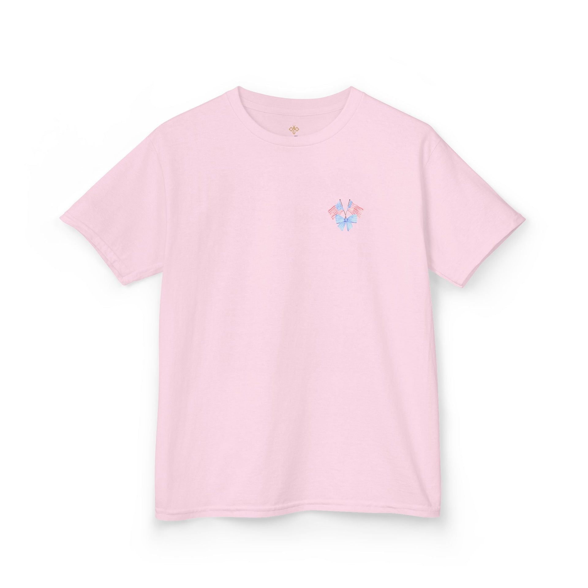 Bee Patriotic American Flag with Bow Girls Short Sleeve Youth Heavy Cotton Gildan Hive Tee