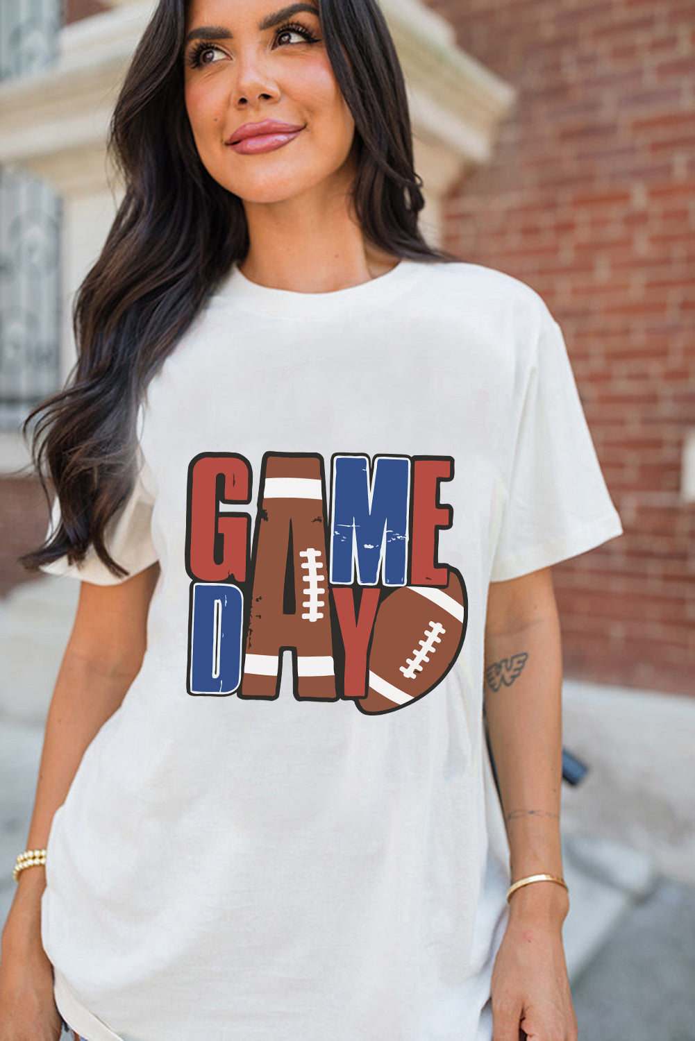 White GAME DAY Football Letter Graphic T-Shirt