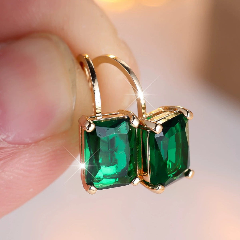 Rectangular Emerald Minimalist Ear Clips For Women