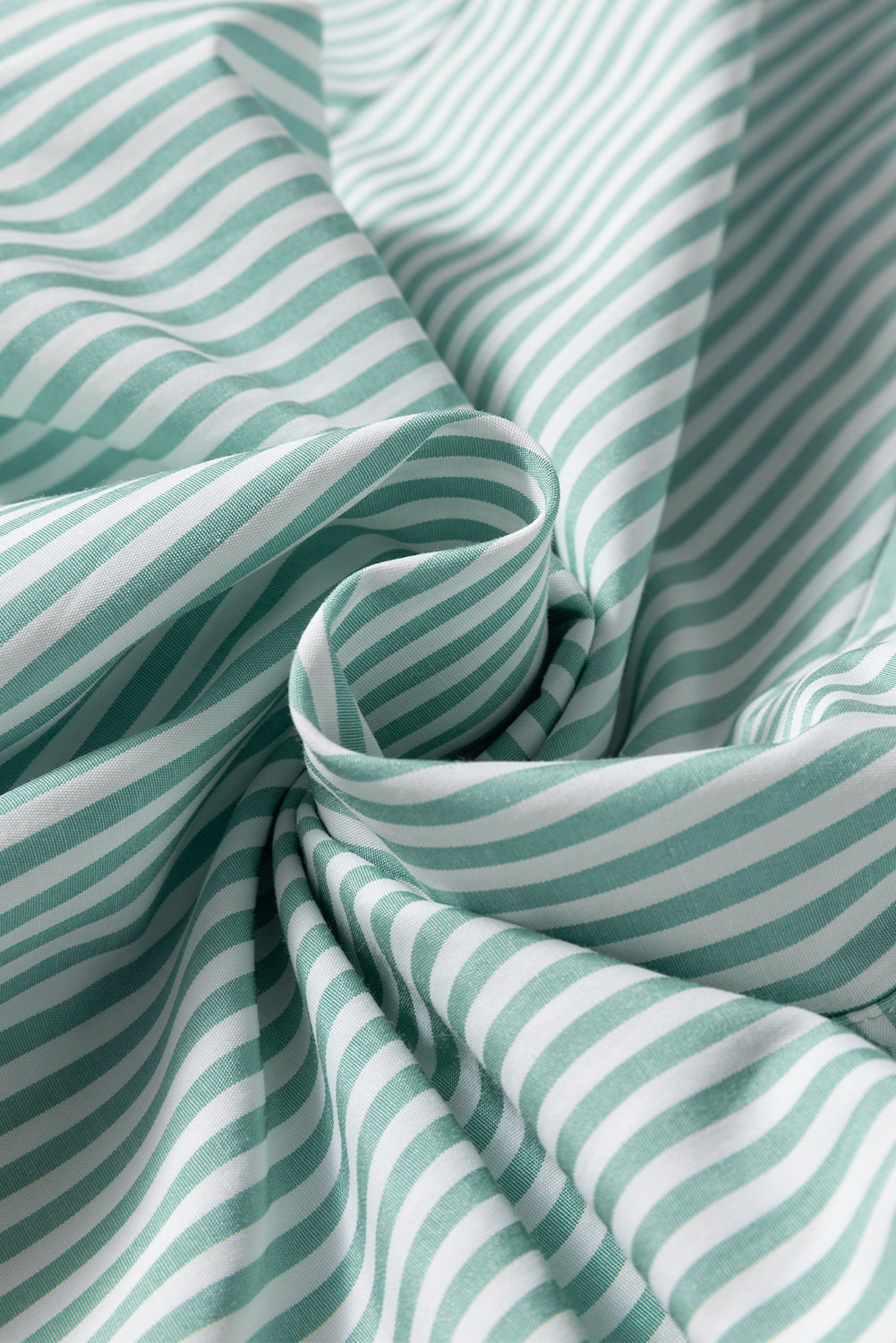 Green Stripe V-Neck Roll-Up Sleeve Shirt with Pocket Detail