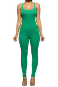 BOGOMORE Sleeveless Bodycon Jumpsuit Skinny Fit Hug Curves Adjustable Strap Stretchy Squat Proof Workout Gym KJ5330A Kelly Green Small