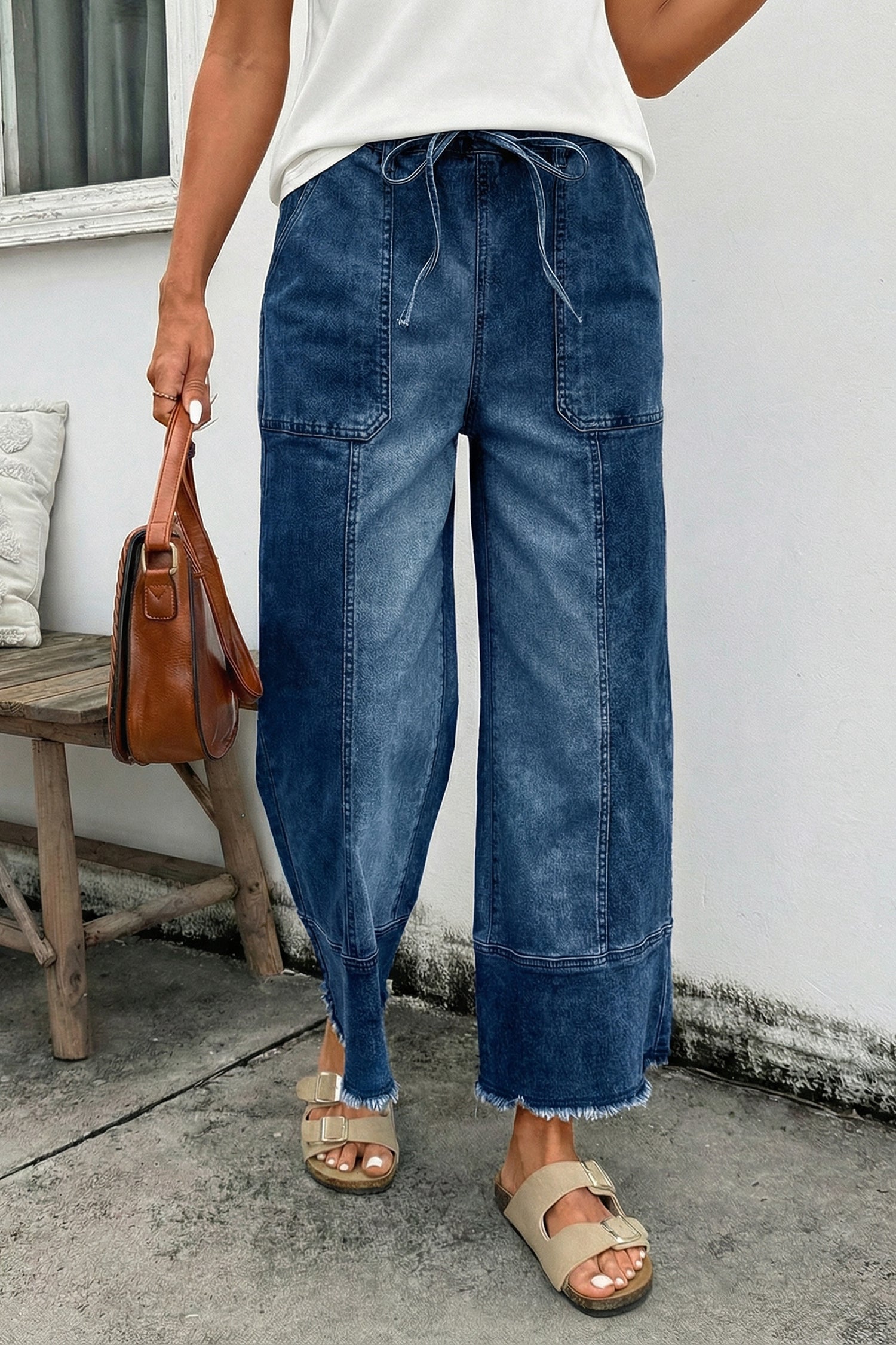 Aleah High Waisted Wide Leg Cropped Denim Pants - Pull-On Fit