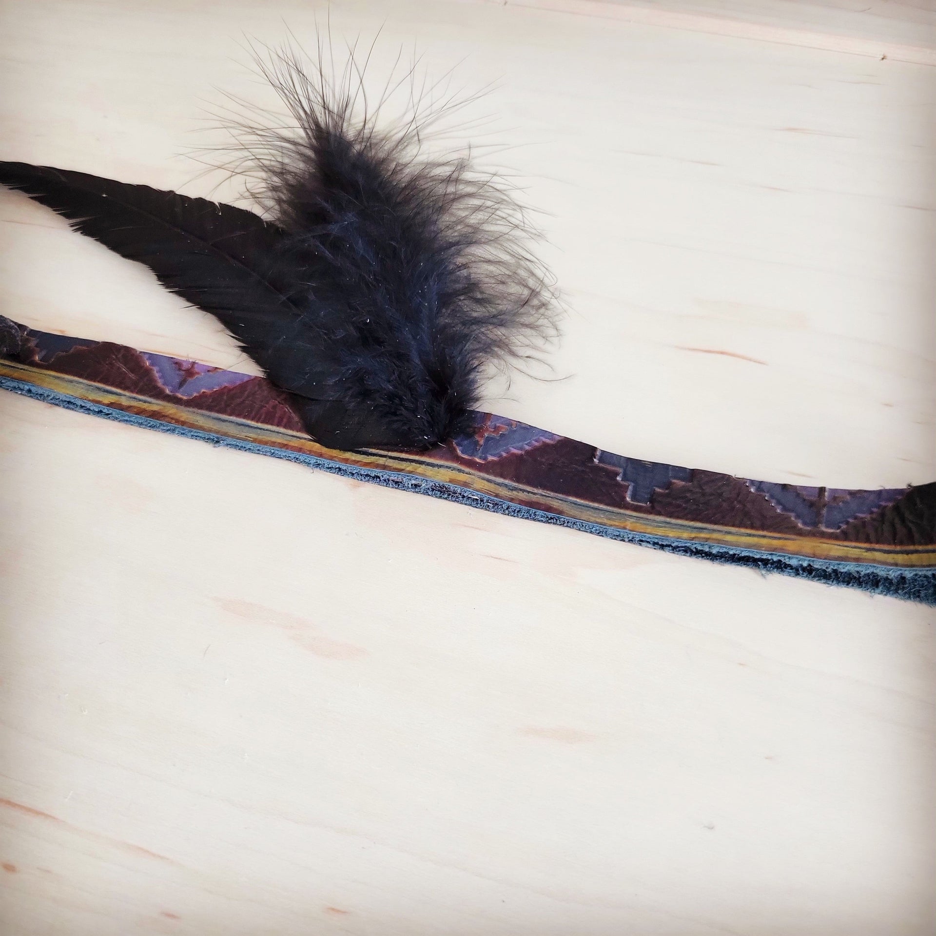 Magenta Navajo Print Leather Hat Band with Black Feathers - Image 3