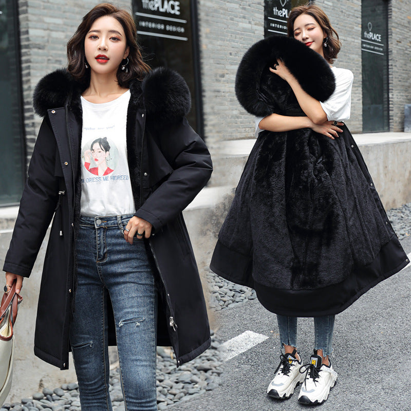 Women's Harajuku Big Fur Collar Fleece Lined Winter Coat - Image 4