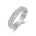 S925 Silver 2.4g Platinum Plated Moissanite Ring, 4.3mm Beaded & Pave Band, D VVS1 GRA US 5-9