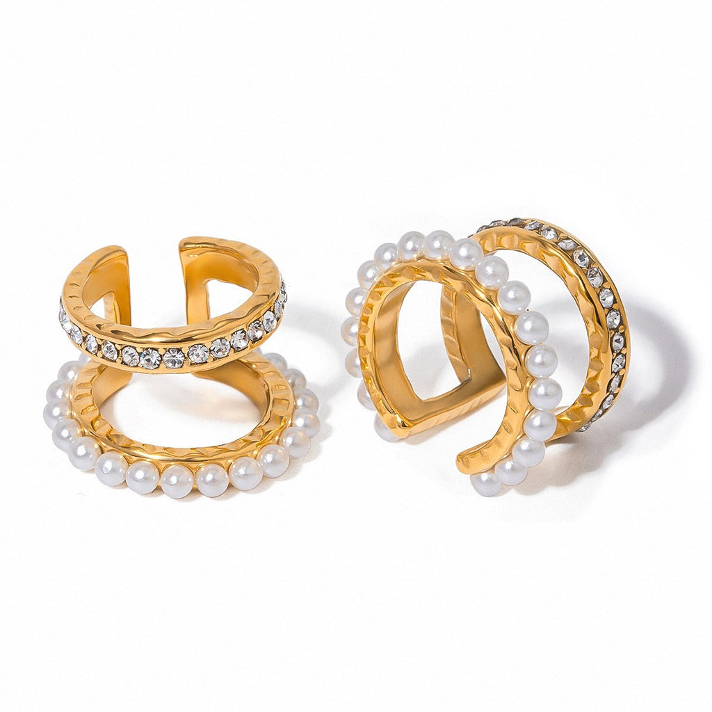 18K gold exquisite and noble double-layer inlaid pearls and diamonds design light luxury style earrings