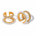 18K gold exquisite and noble double-layer inlaid pearls and diamonds design light luxury style earrings