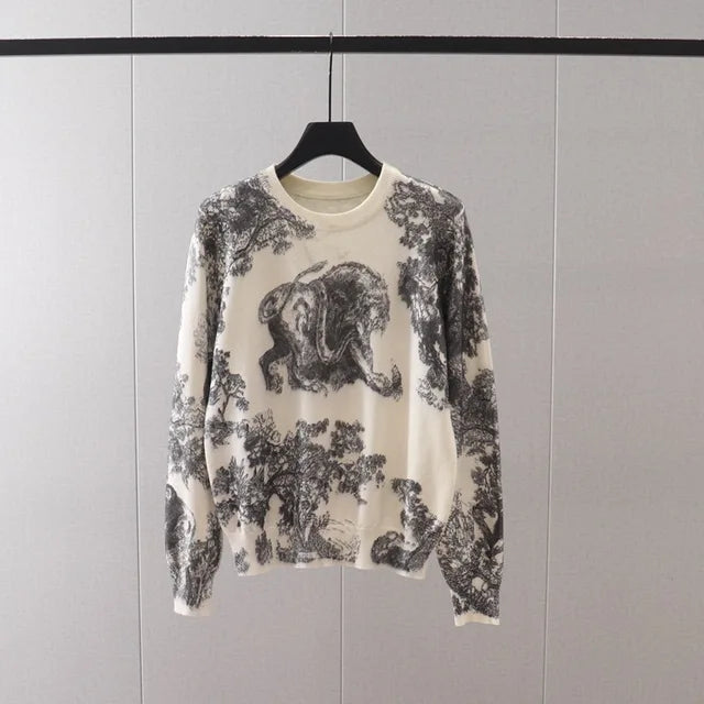 Women's Floral Knit Sweater Long Sleeve Jumper Cream Pink - Image 7